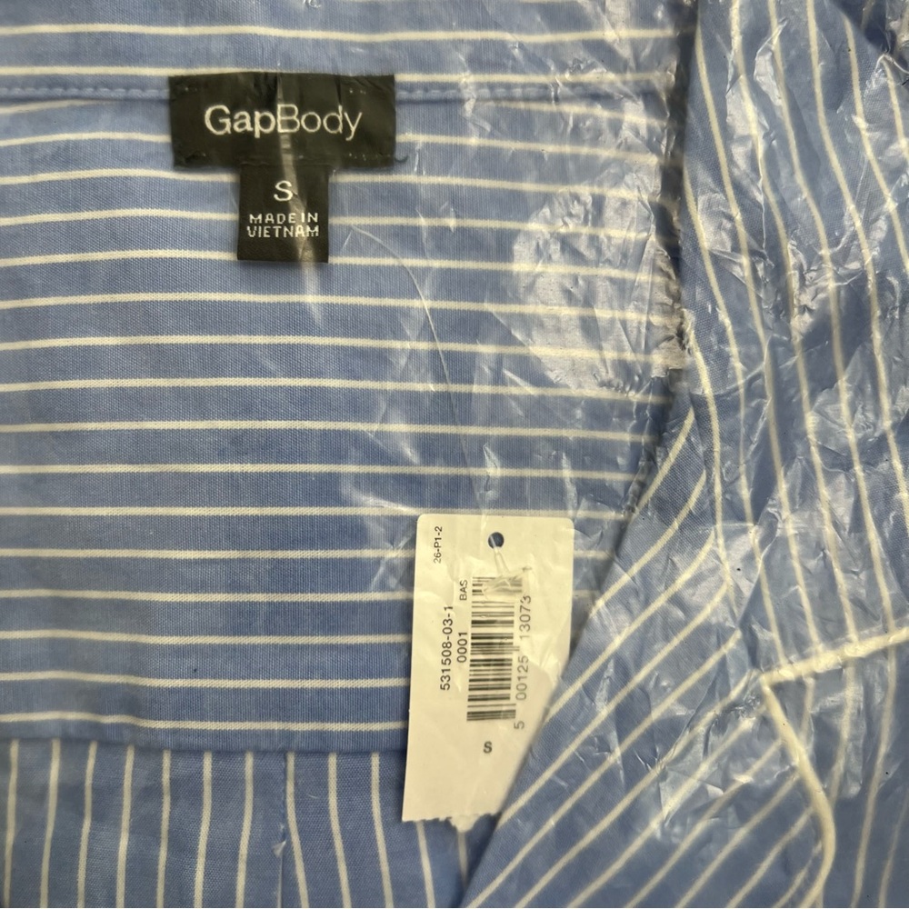 New Gap Pajama Top Women’s Small Poplin 100% cotton Long Sleeve Blue Striped - Picture 8 of 9